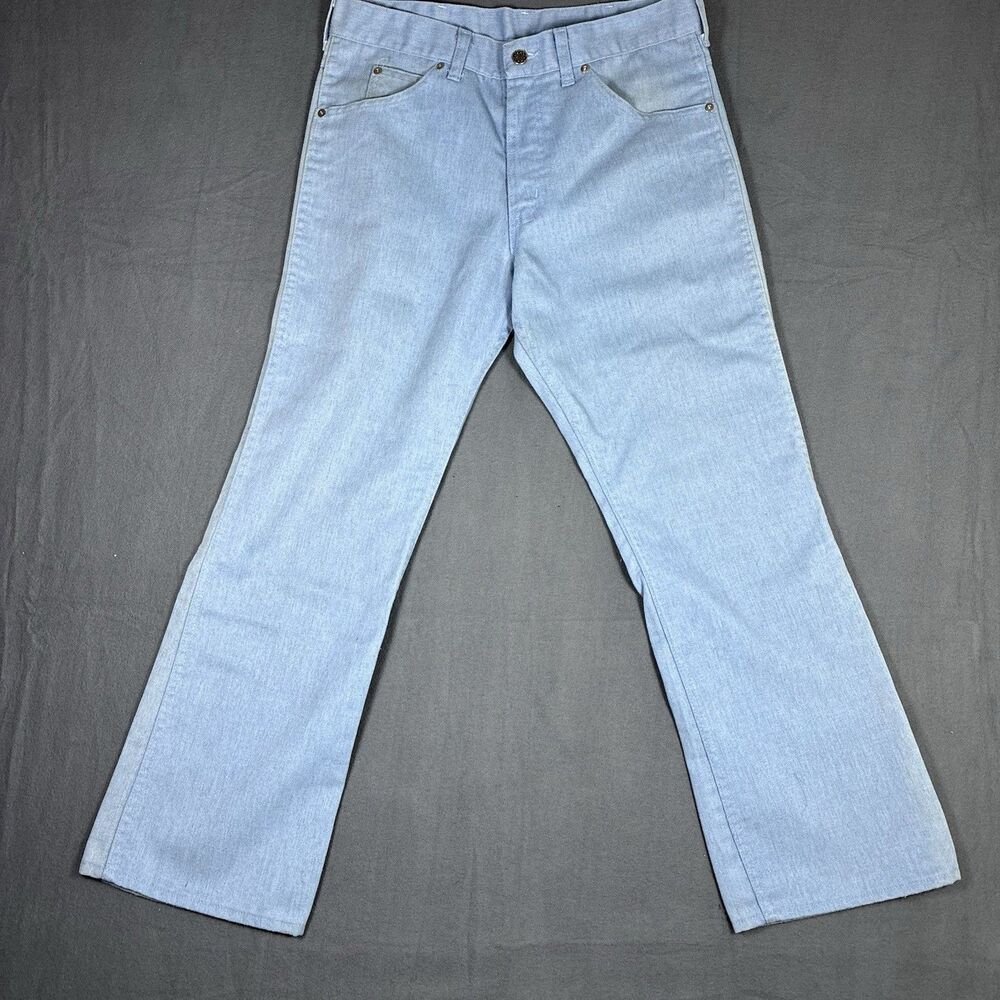Vtg 70s SEARS Mens Blue Bootcut Flared Pants 33x30 Poly Cotton Western Slacks